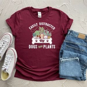 Easily Distracted By Dogs And Plants Shirt ,Gardening Shirt, Dogs Gift
